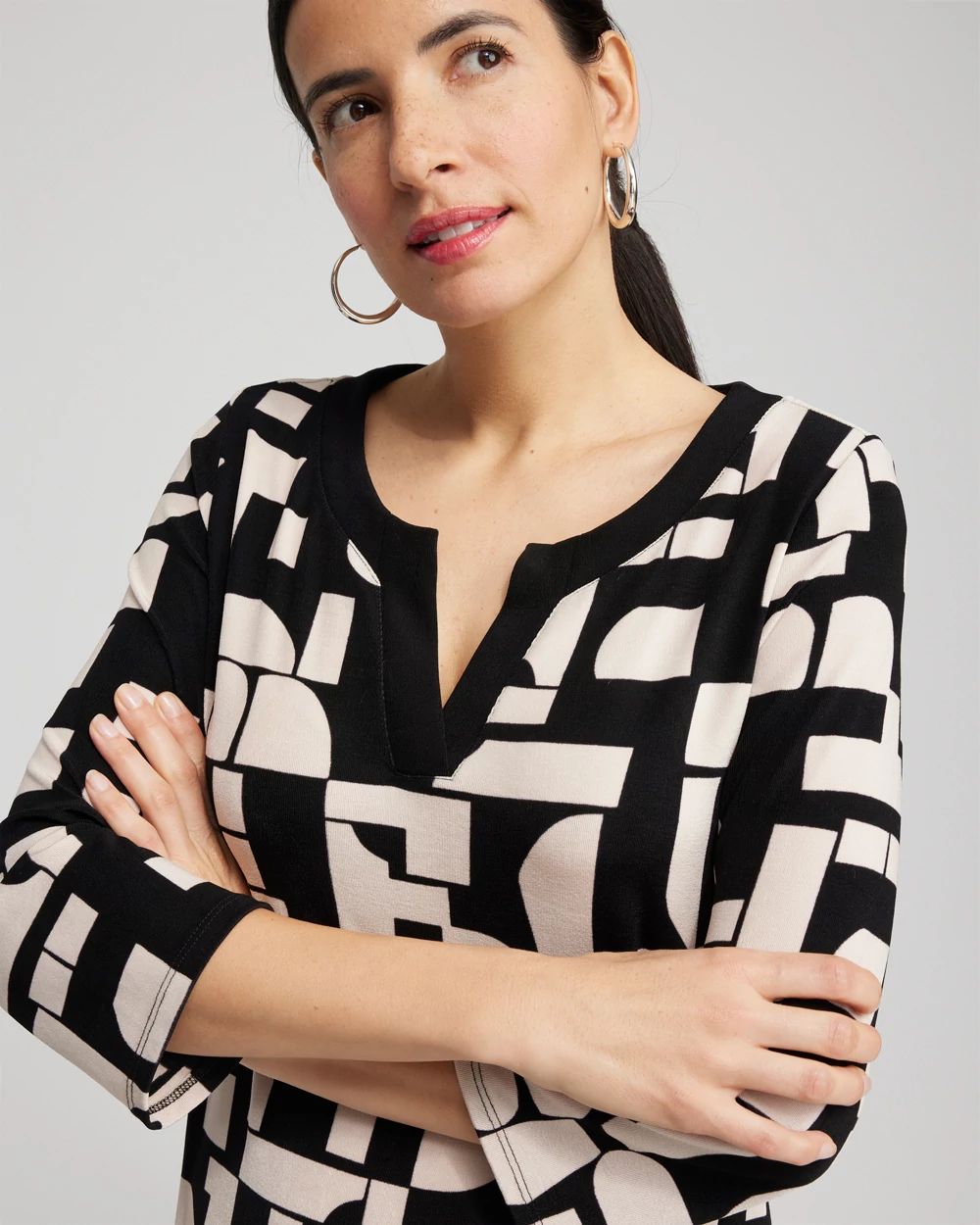 Travelers™ Block Print Split Neck Top