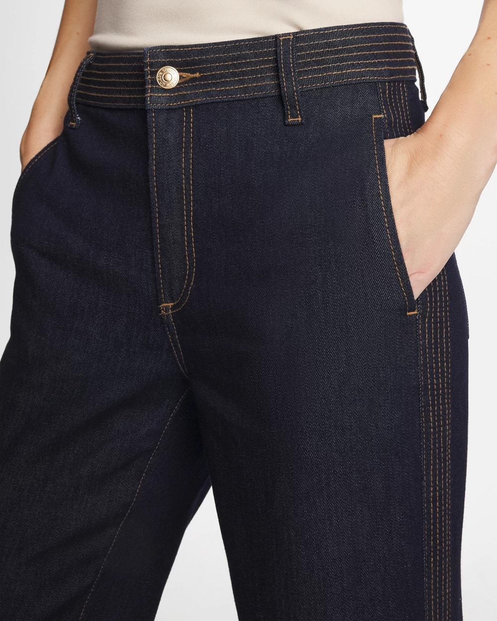 Trapunto Wide-Leg High-Rise Jeans