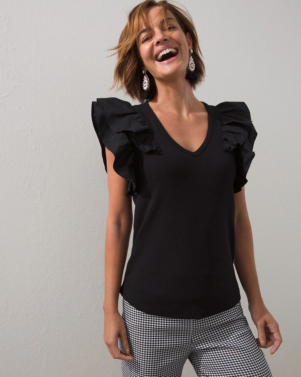 Ribbed Flutter Sleeve Tee