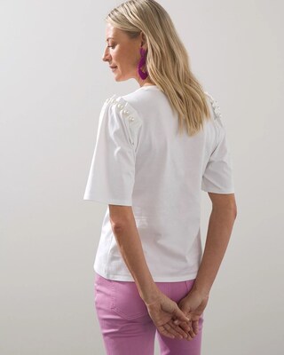 Pima Faux Pearl Pleat Sleeve Tee