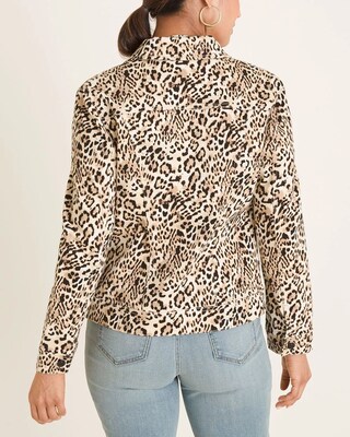 Cheetah-Print Stretch Denim Jacket