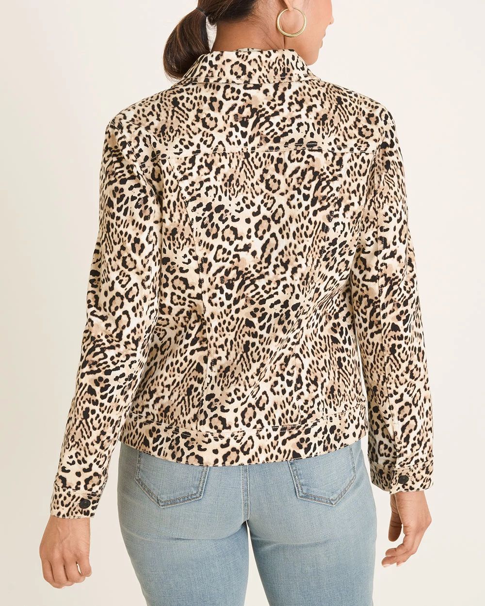 Cheetah-Print Stretch Denim Jacket