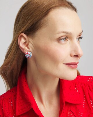 No Droop® Red White & Blue Beaded Stud Earrings click to view larger image.