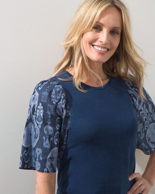 Indigo Ikat Print Sleeve Tee