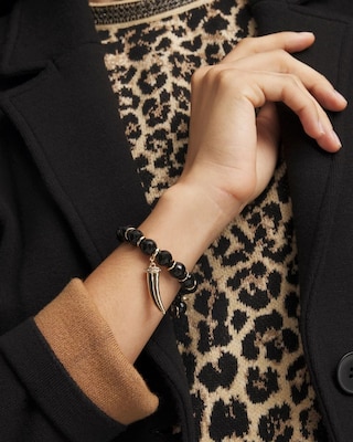 Black Stretch Beaded Charm Bracelet click to view larger image.