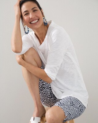 3/4 Sleeve Button Back Seamed Tee