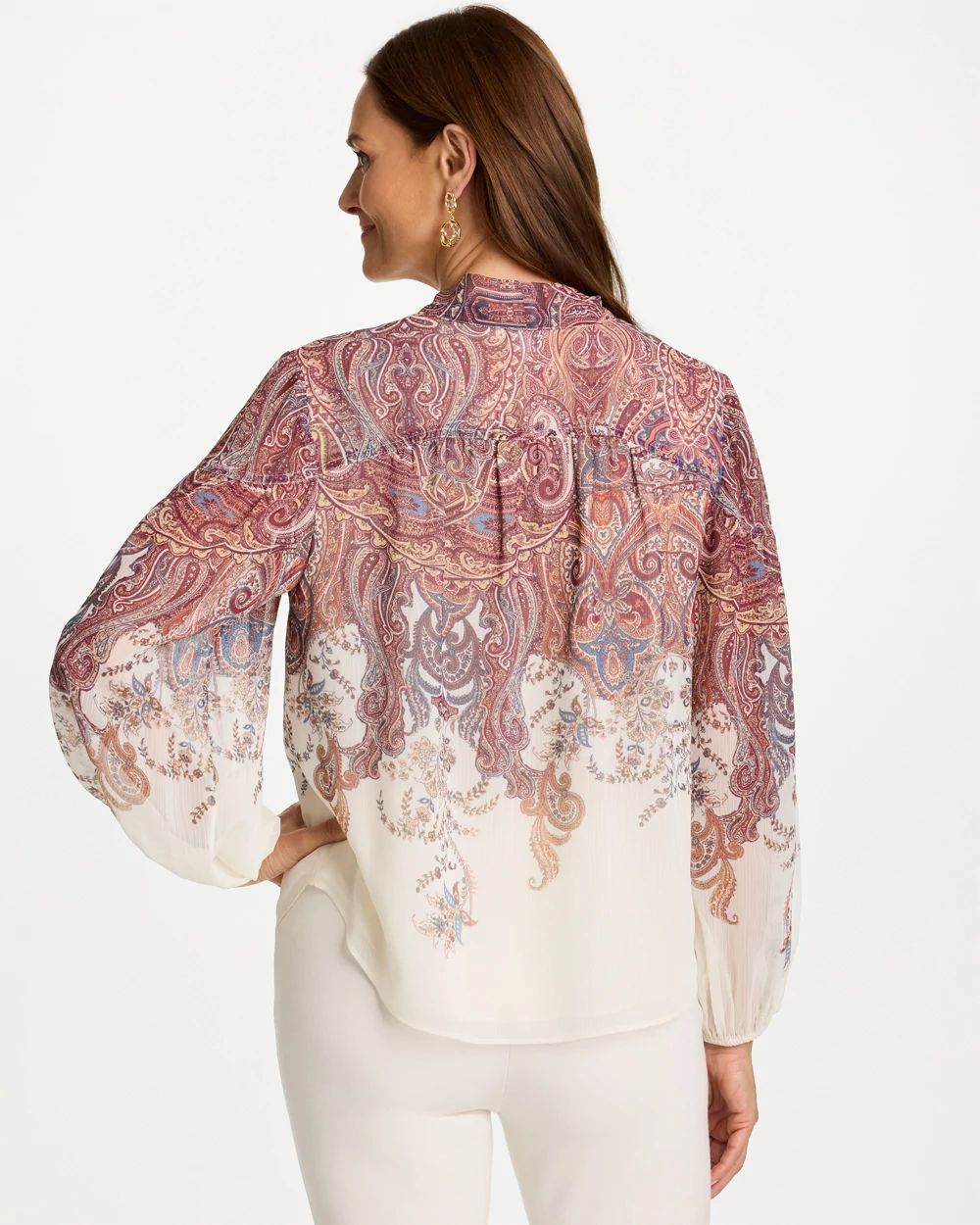 Paisley Chiffon Tie-Neck Pullover Top click to view larger image.