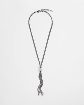 Silver Tone Baguette Tassel Necklace