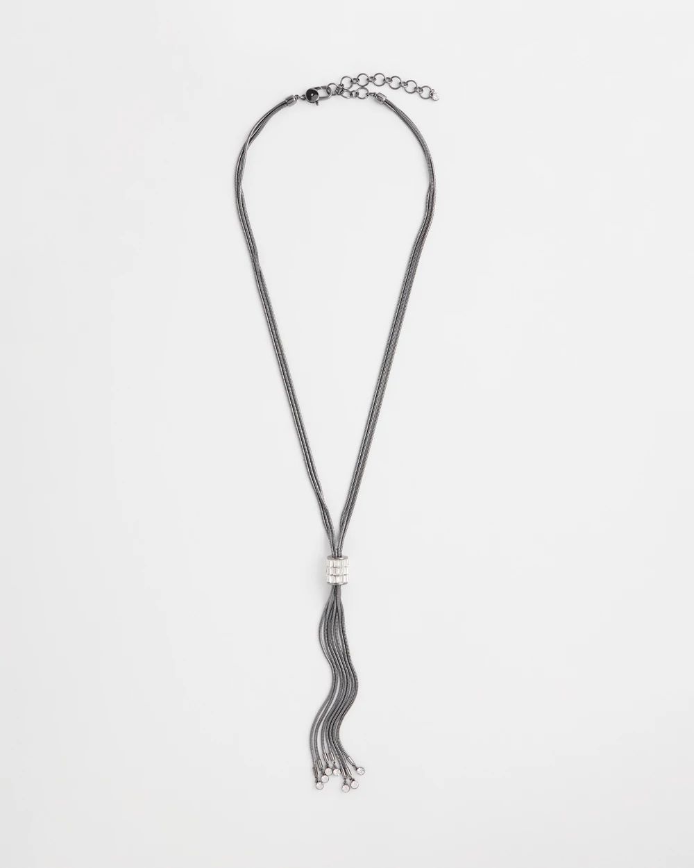 Silver Tone Baguette Tassel Necklace