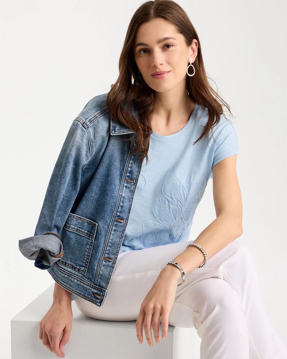 Cotton Slub Embroidered Wedge Tee click to view larger image.