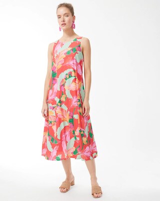 Tie-Back Foliage Print Trapeze Dress