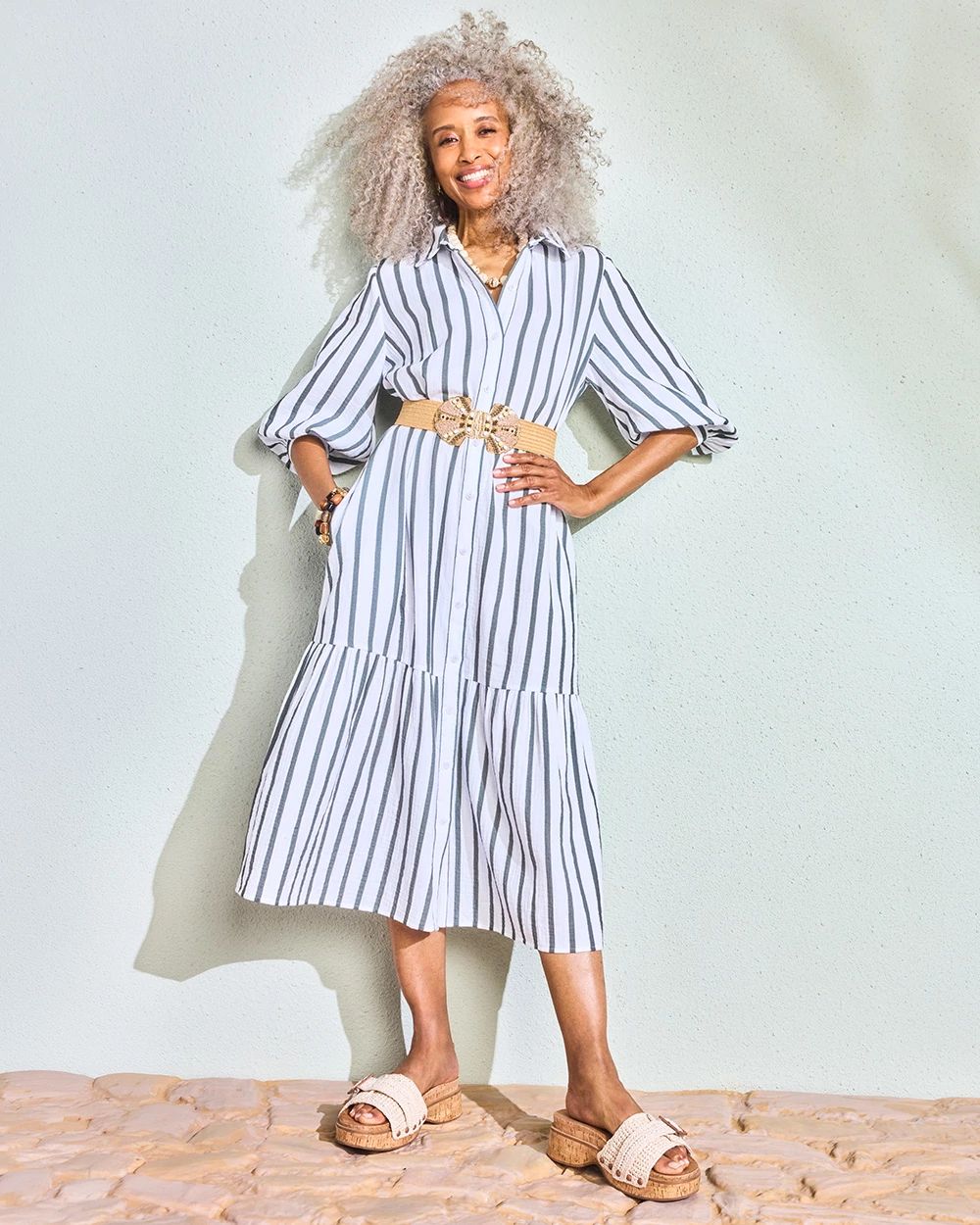 Striped Cotton-Gauze Shirtdress