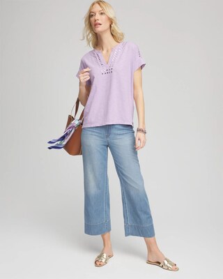 Paillette Trim Cotton Slub Tee click to view larger image.