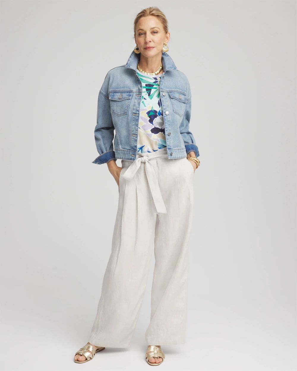 Petite Hollywood Waist Belted Linen Pants