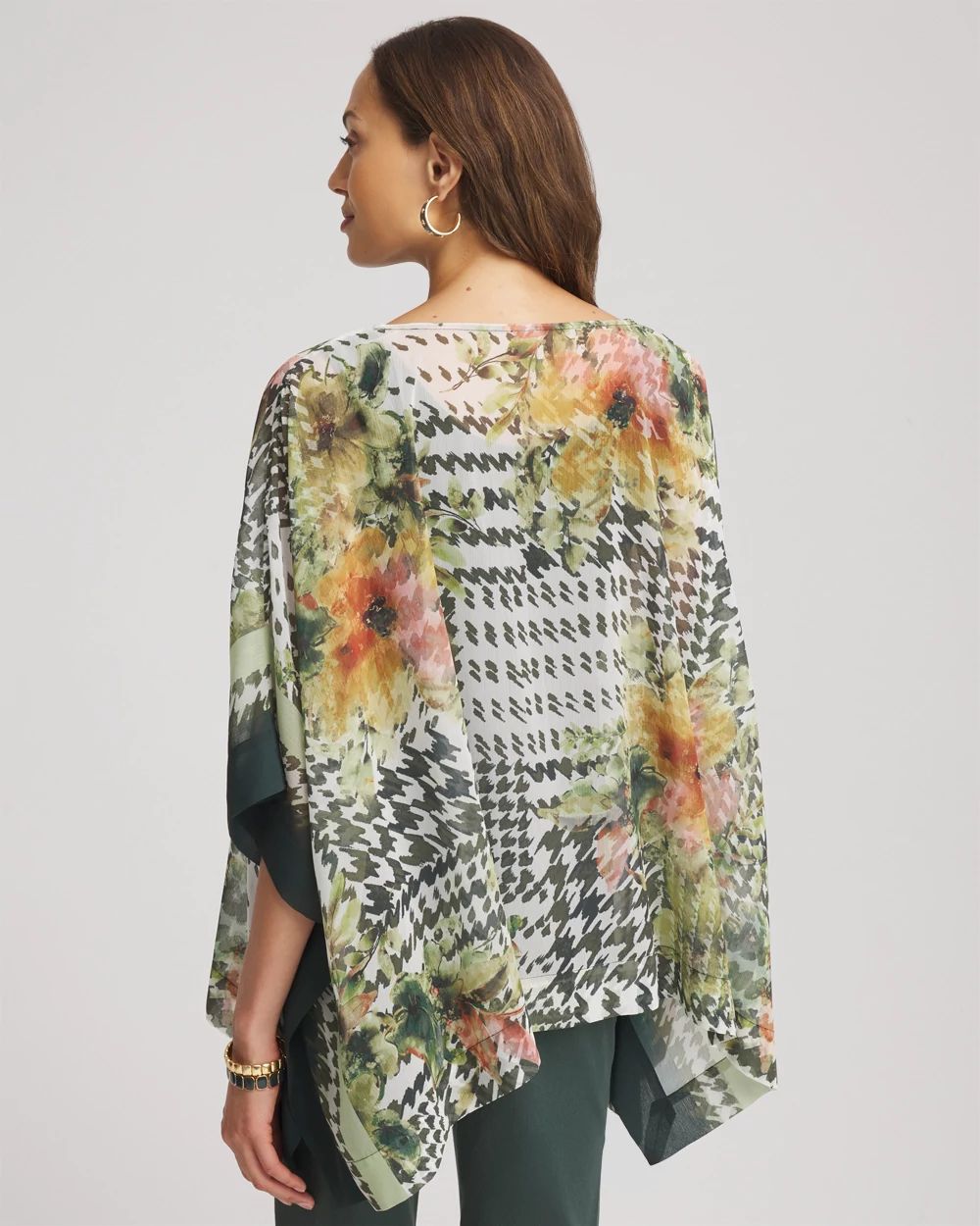 Printed Crinkle-Chiffon Pull-On Poncho
