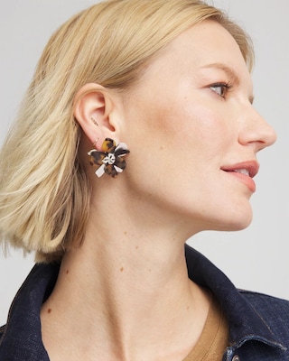 Tortoise Floral Stud Earrings click to view larger image.