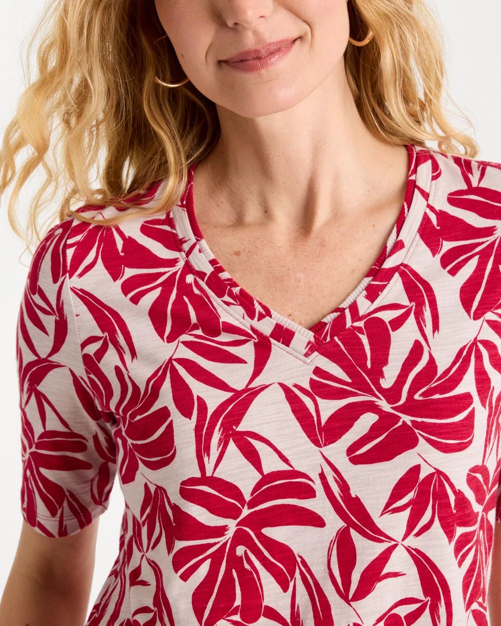 Printed Cotton Slub V-Neck Tee