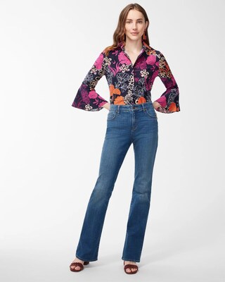 No Iron Stretch Floral Flare Sleeve Tunic
