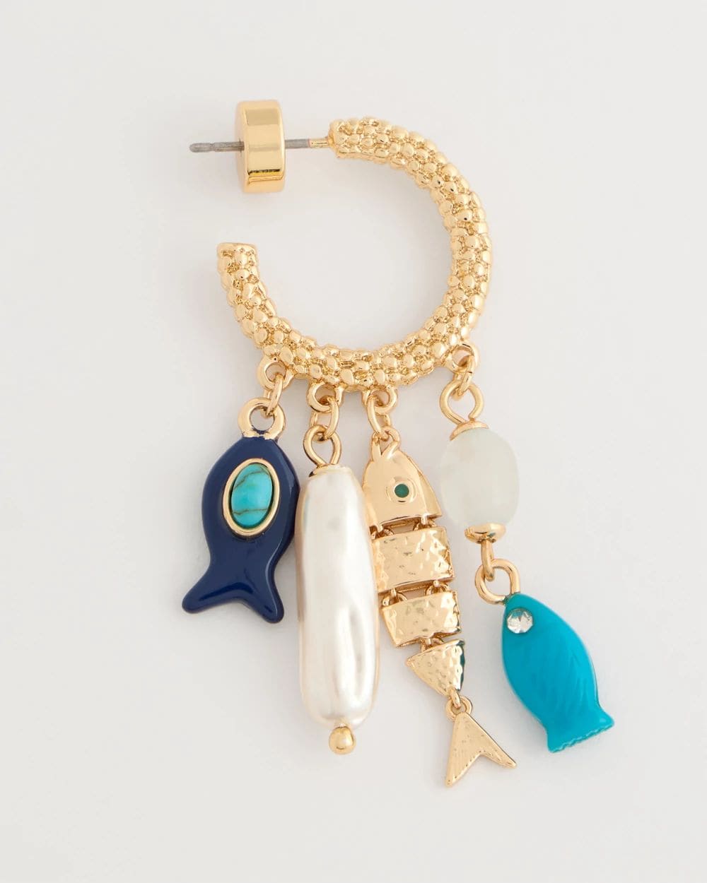 Fish Charm Crinkle Hoop Earrings click to view larger image.