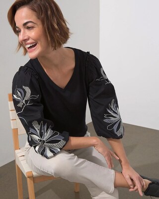 Embroidered Puff Sleeve Tee