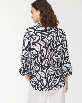 No Iron Linen 3/4 Sleeve Leaves Shirt