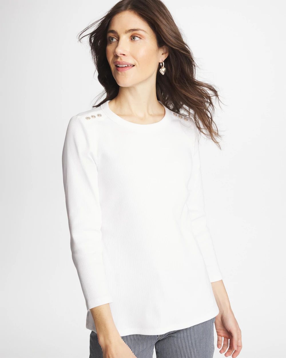 Ribbed Button Crewneck Tee