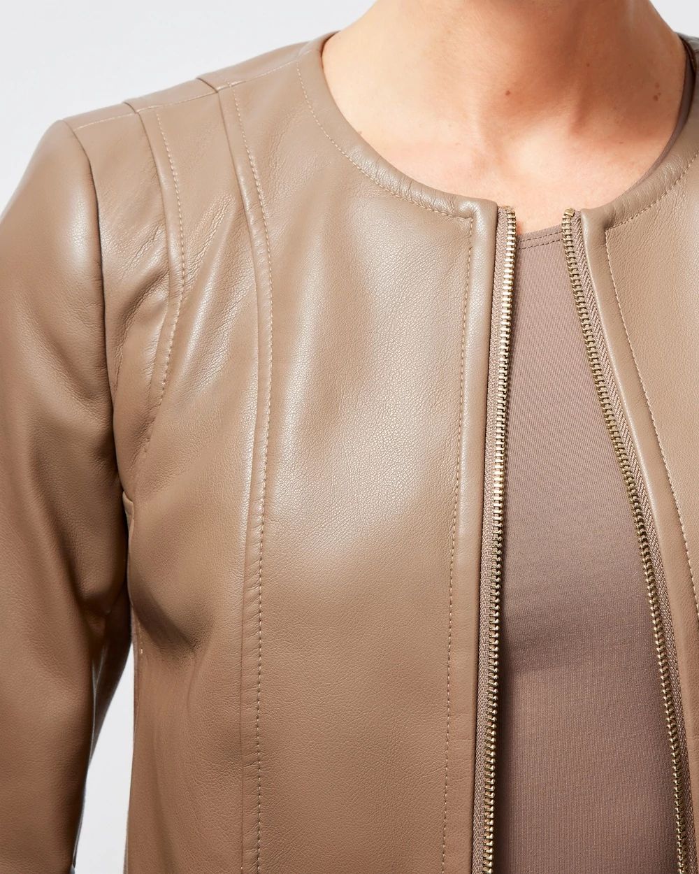 Faux Leather Knit Detail Jacket