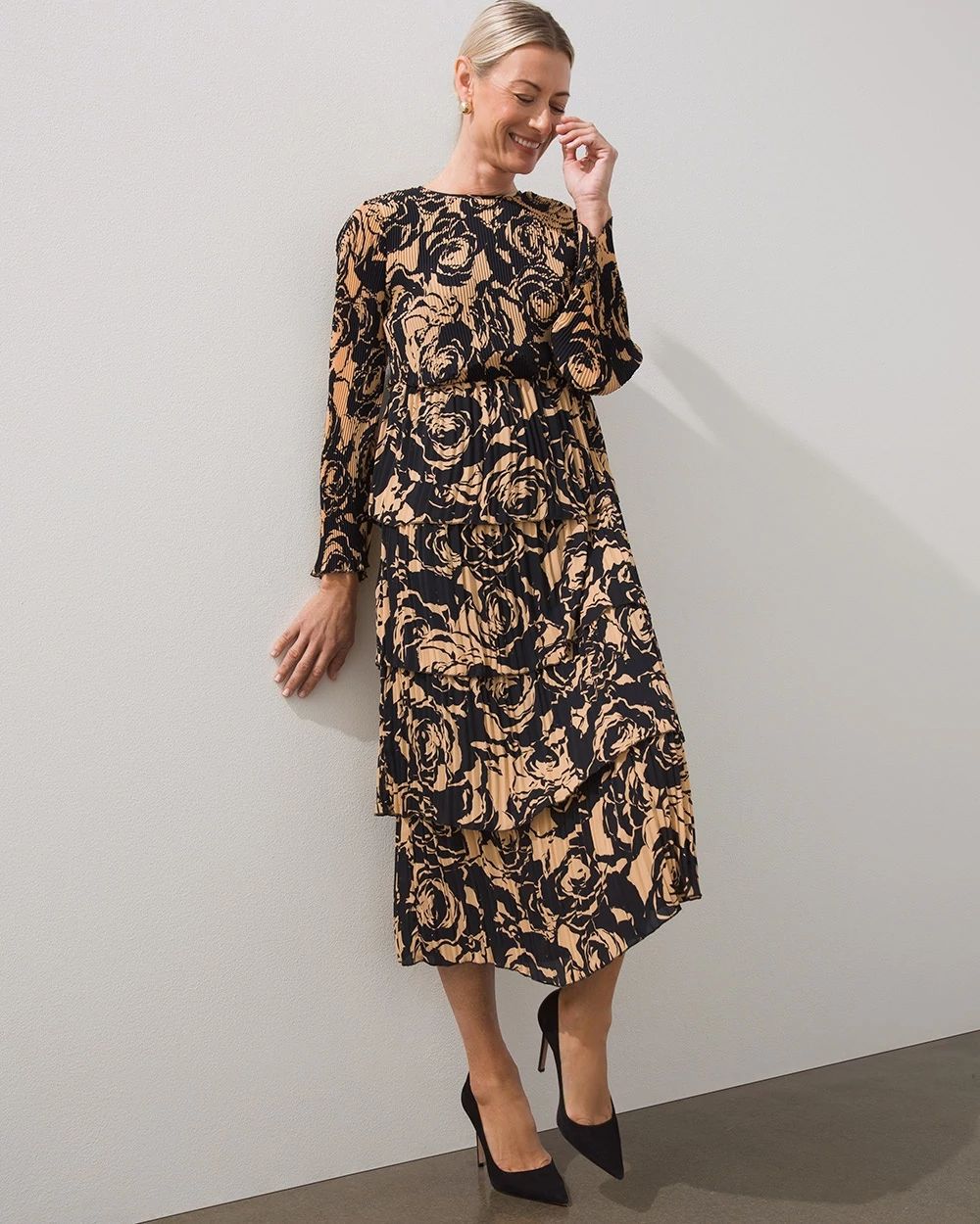 Black Label Floral Pleated Tier Dress