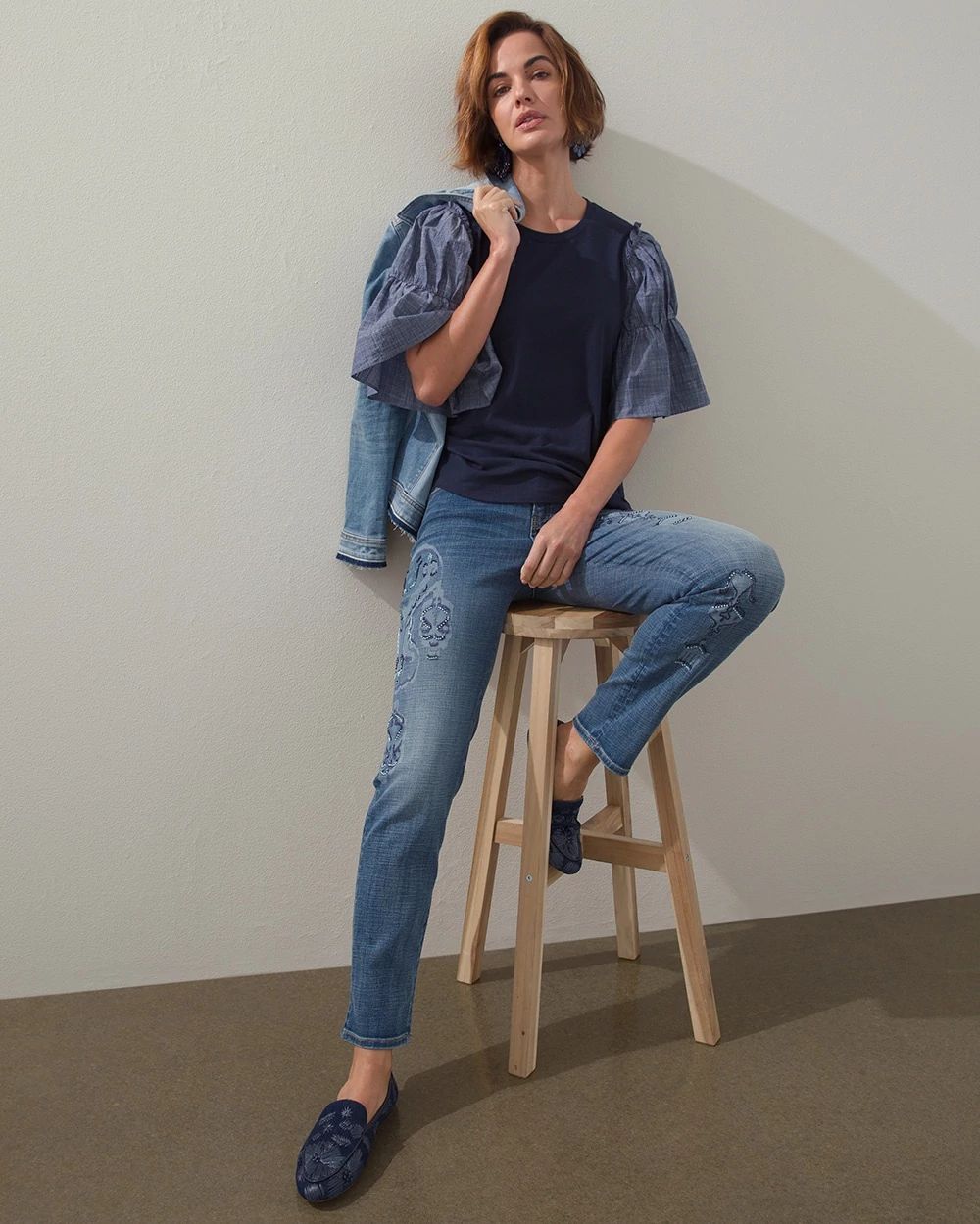 Girlfriend Laser Ikat Ankle Jeans