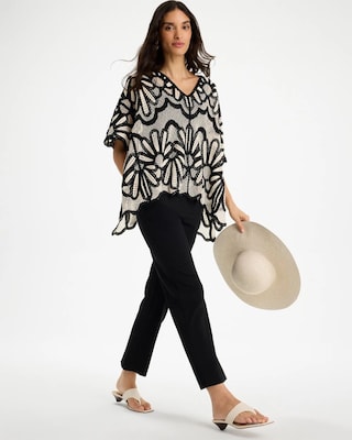 Crochet Lace Contrast Floral Kimono click to view larger image.