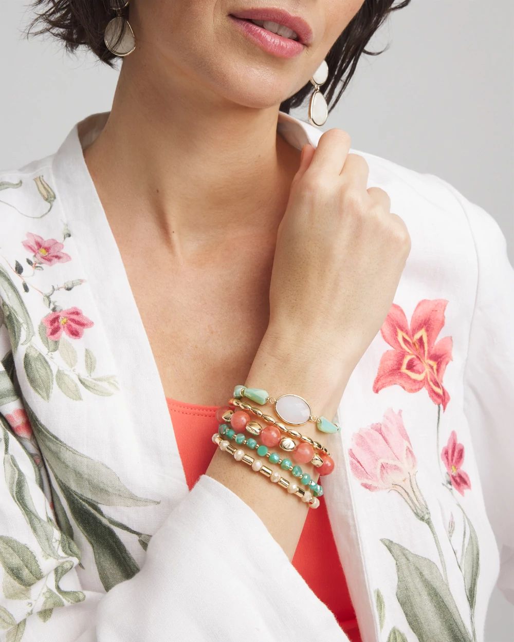 Green & Pink Stretch Set of Five Bracelets