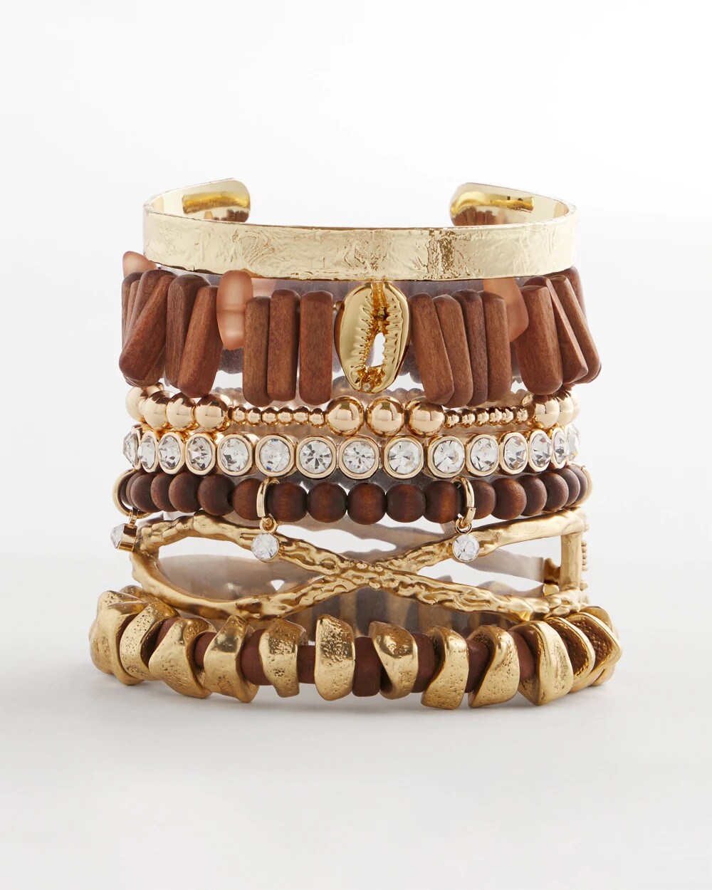 Wood Bead & Cubic Zirconia Stretch Bracelet