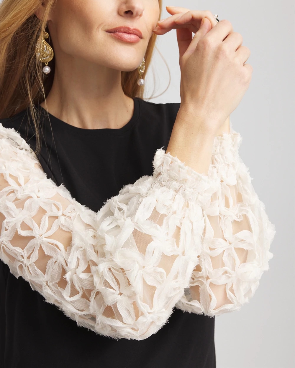 Applique Mesh Sleeve Top