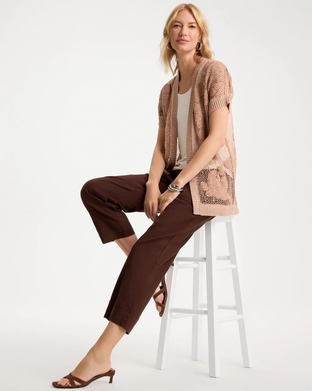 Cotton-Blend Crochet Cocoon Cardigan click to view larger image.
