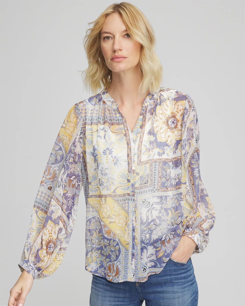 Artisinal Georgette Blouson-Sleeve Blouse