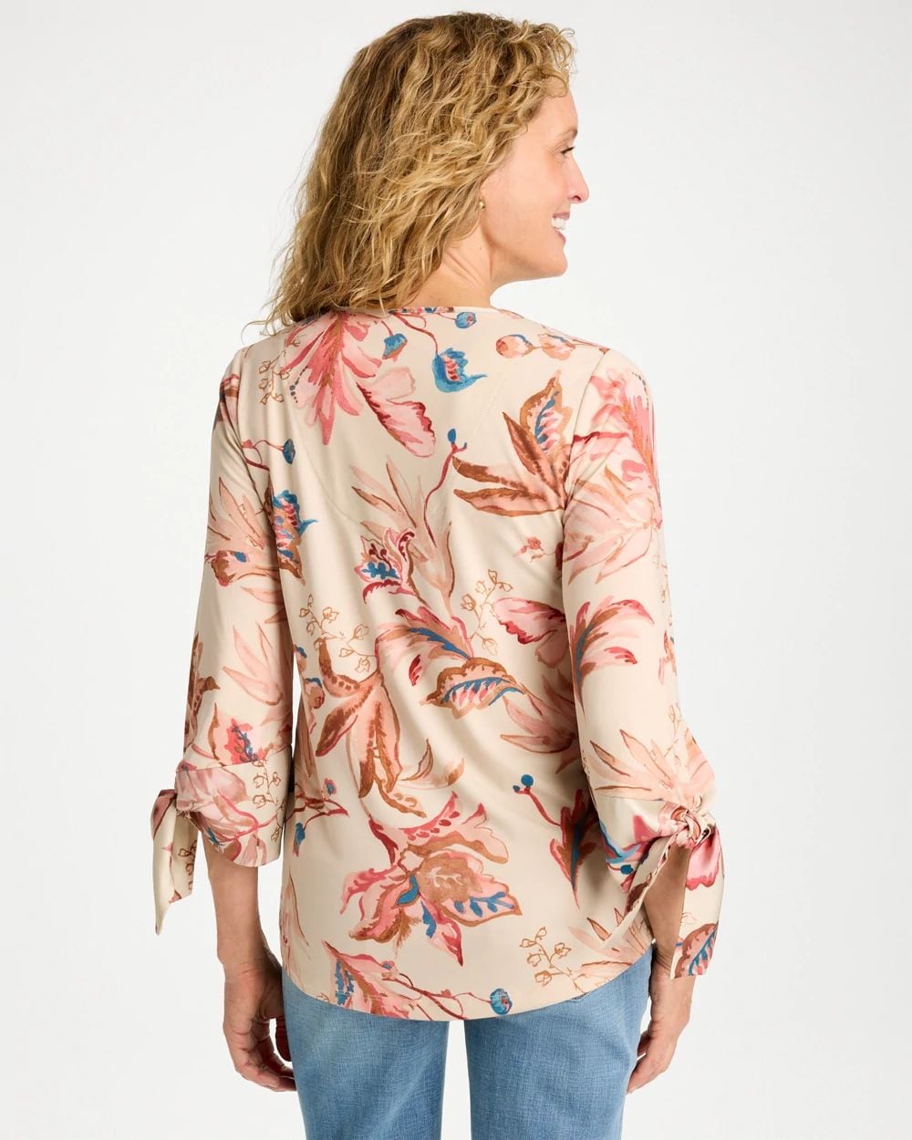 Printed Satin Tie-Sleeve Top click to view larger image.
