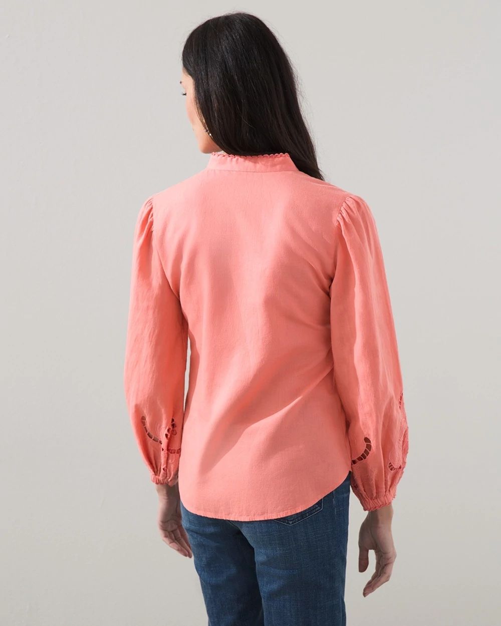 Linen Blend Cutwork Blouse