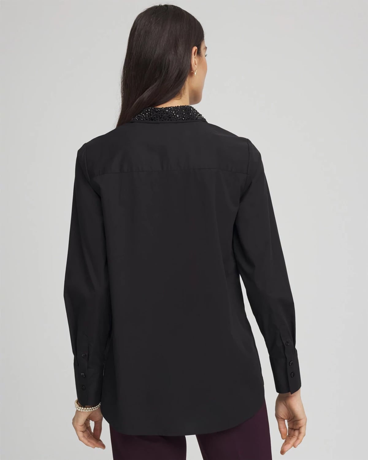 Chico's Tonal Jewels Poplin Shirt In Black In Black