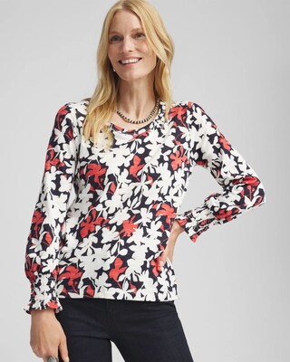 Floral Smocked Cuff Tee