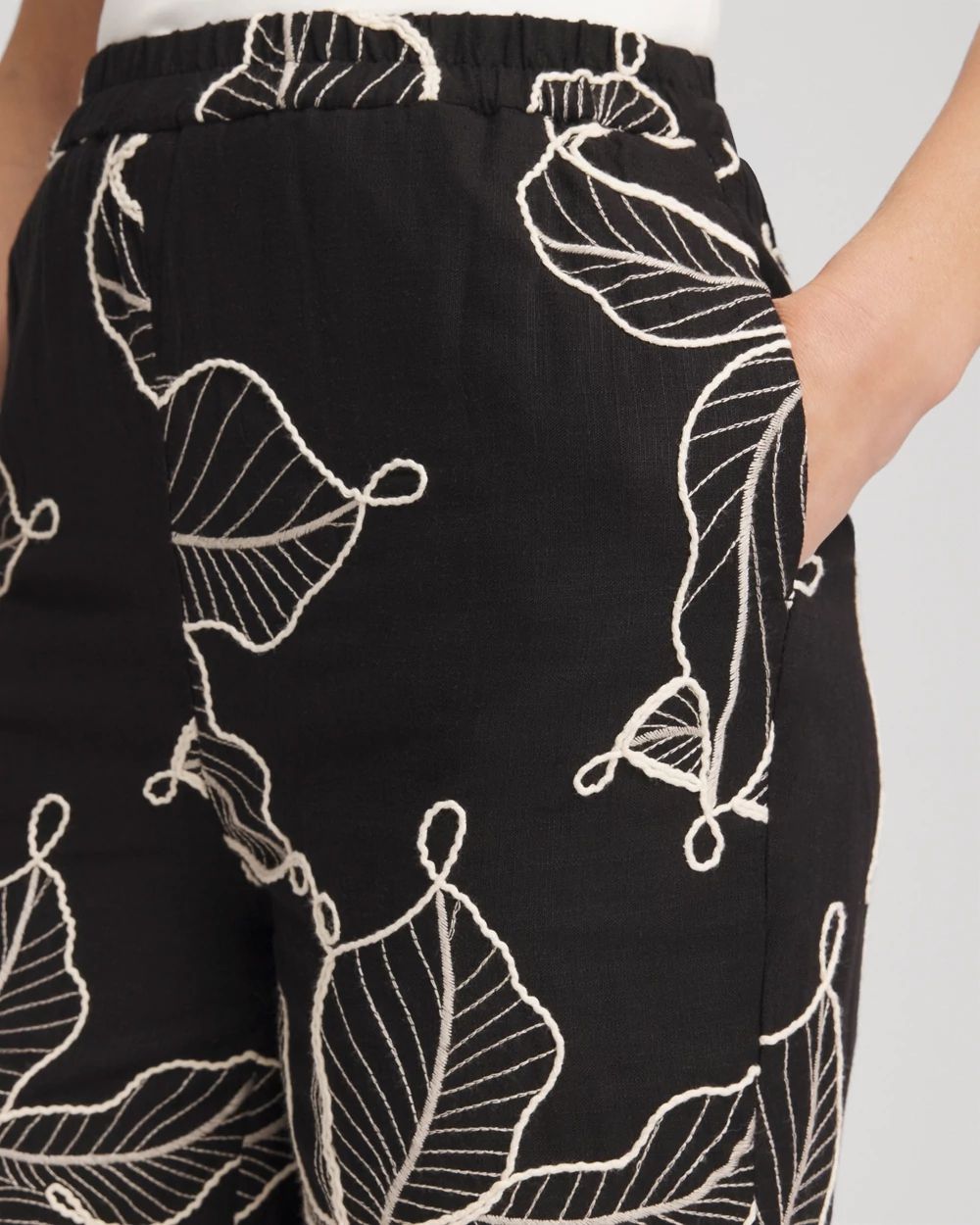 Petite Embroidered Wide-Leg Cropped Pants