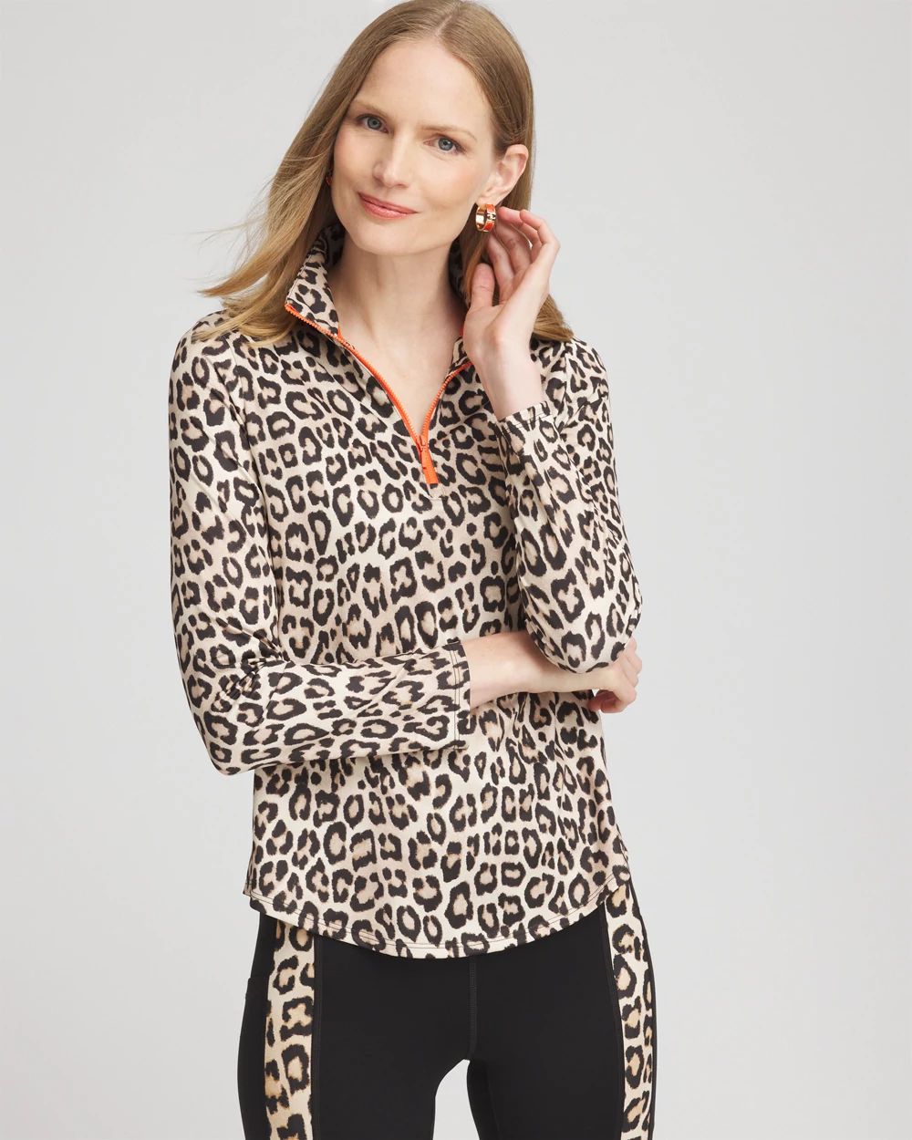 Zenergy® UPF Leopard Mock Neck Golf Top