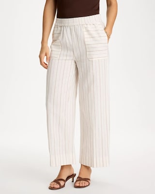 Pinstriped Linen-Cotton Crop Pant