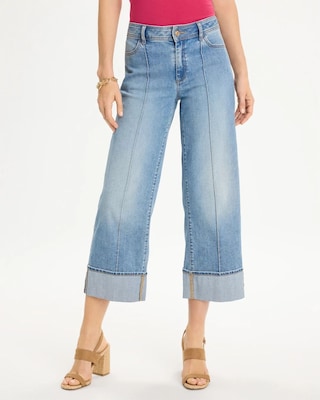 Pintuck High-Cuff Cropped Jeans