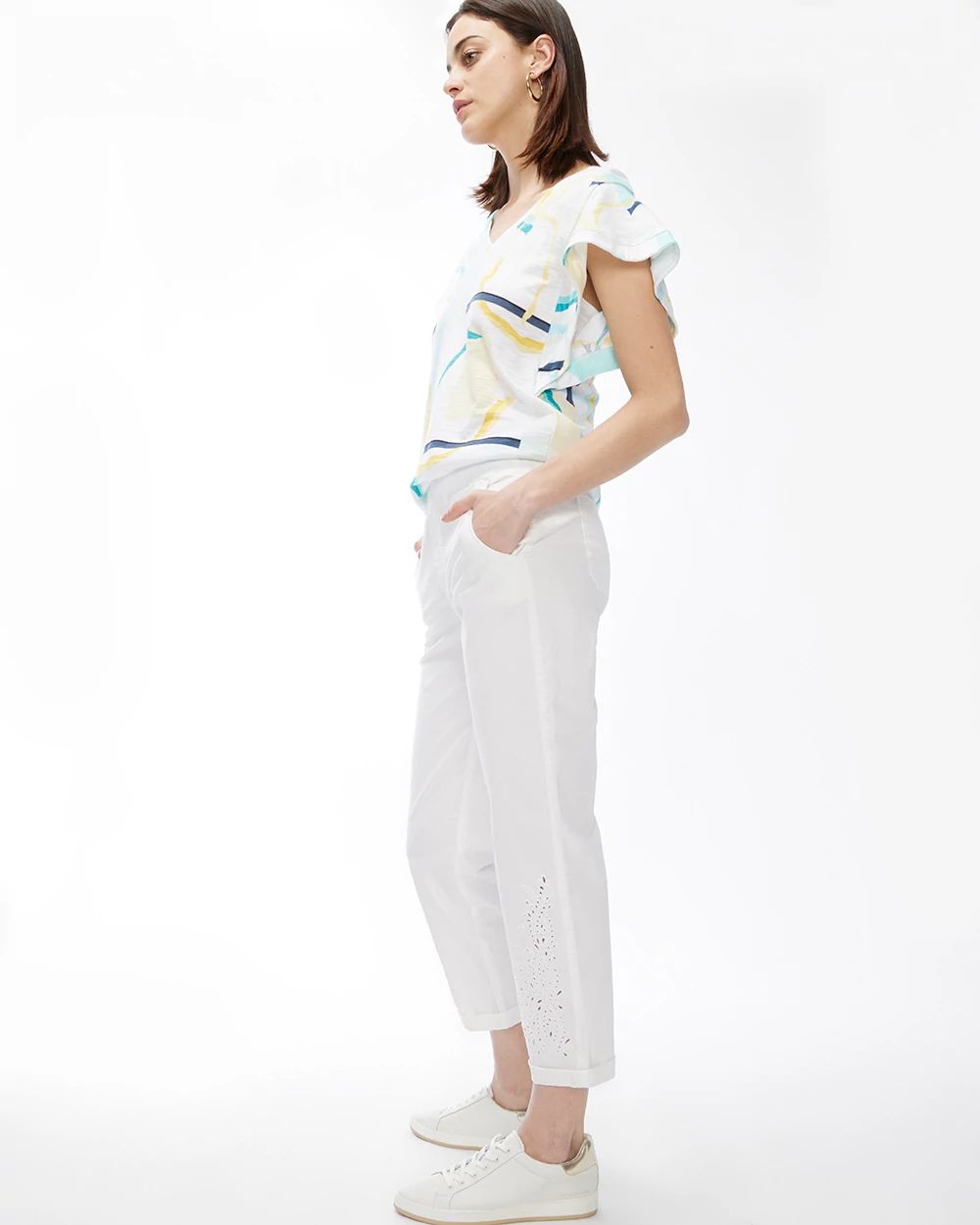White Eyelet Convertible Hem Crops