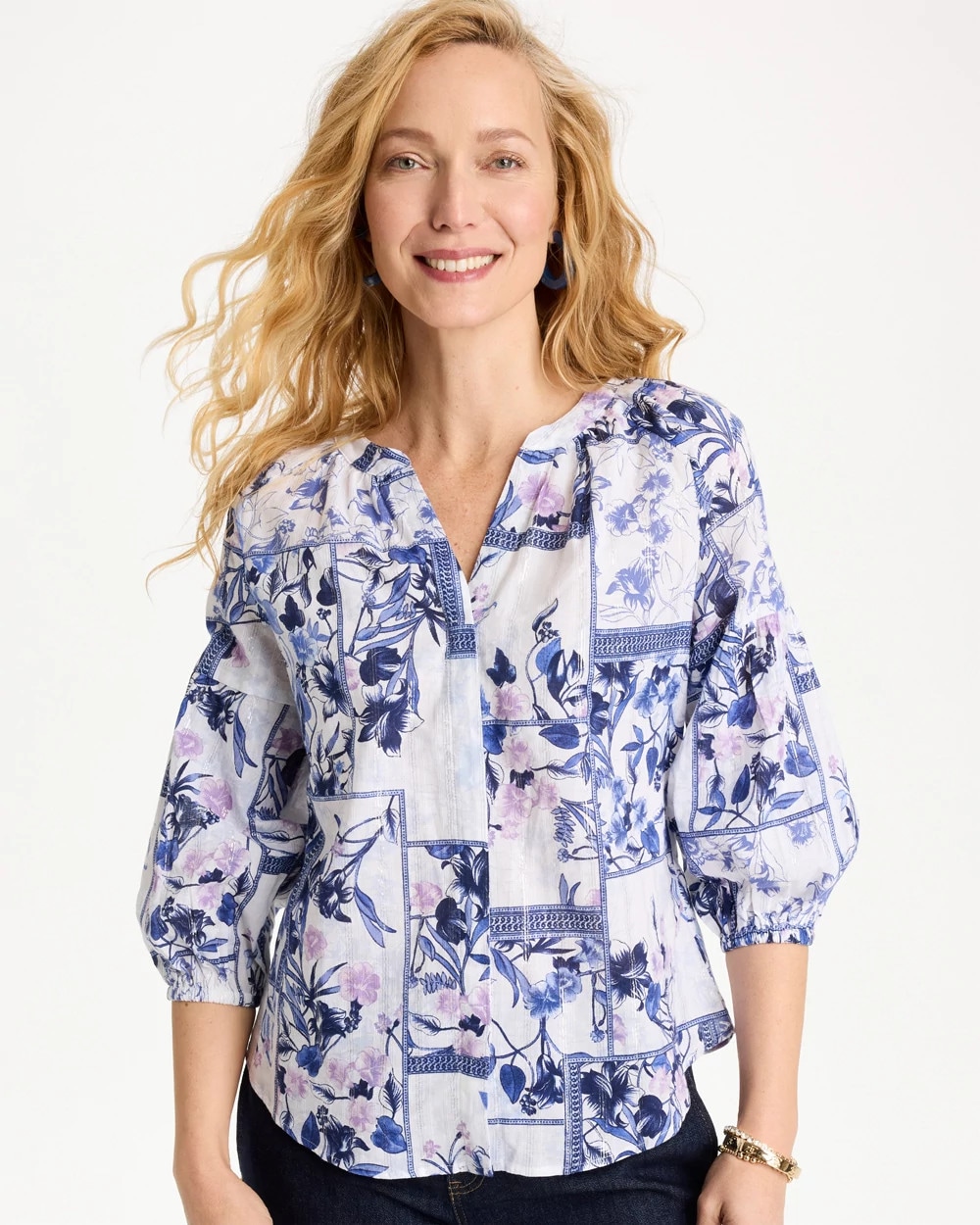 Cotton Printed Billow Sleeve Blouse
