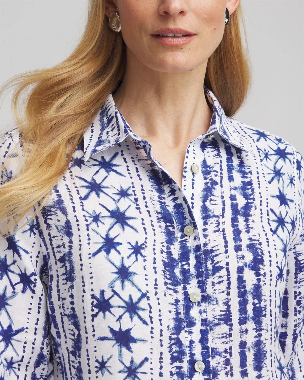 No Iron™ Star Print Linen Shirt click to view larger image.