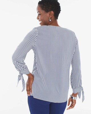 Striped Ruffle-Front Tie-Sleeve Top