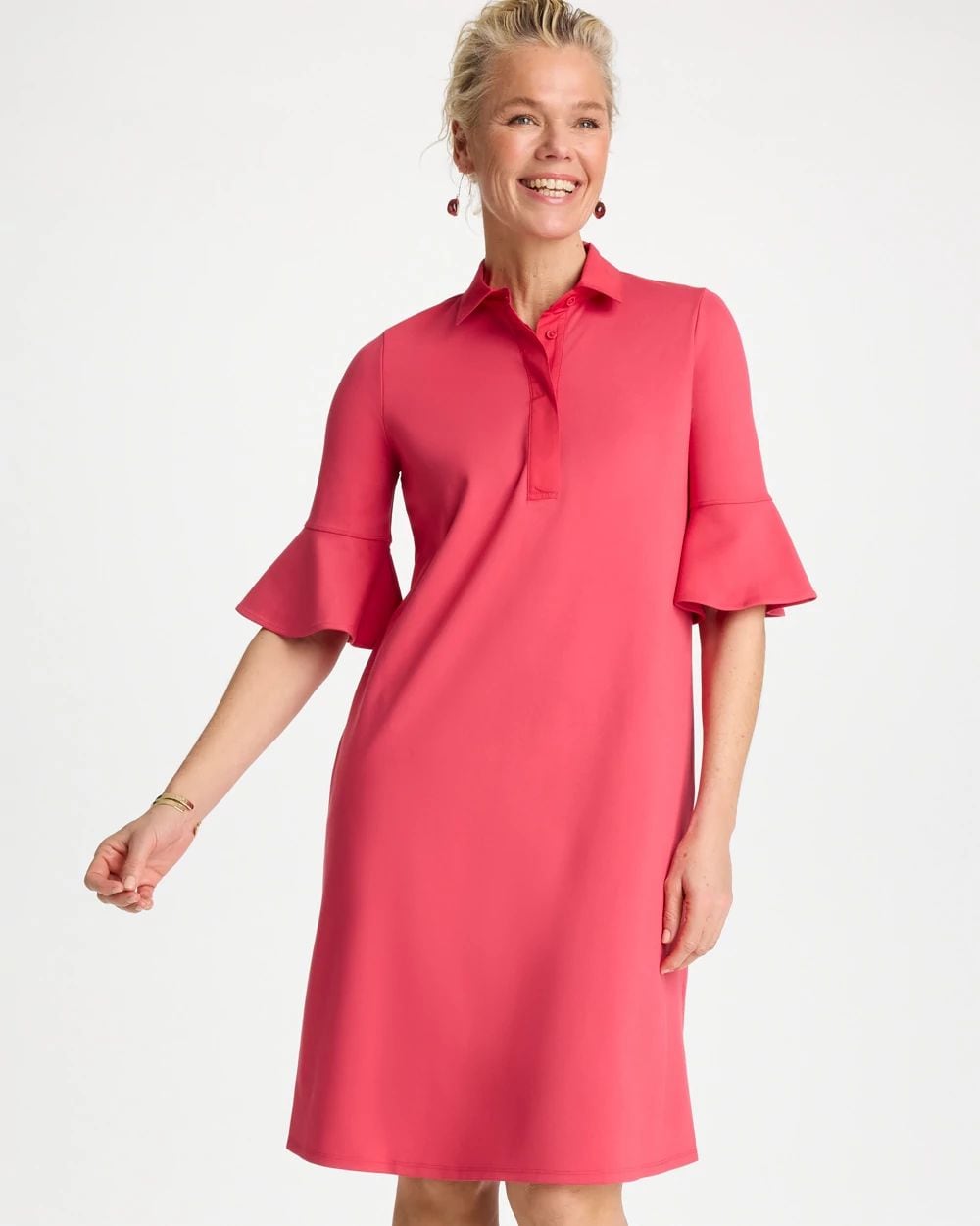 Flounce Sleeve Poplin Dress