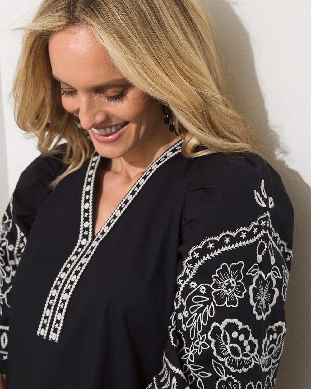 Embroidered Eyelet Sleeve Midi Dress