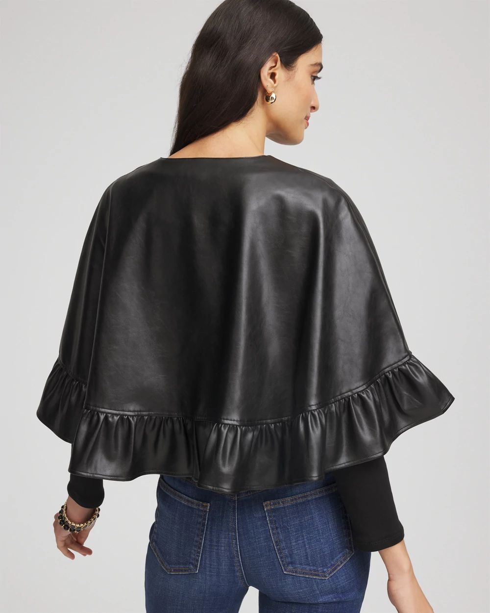 Faux Leather Ruffled Cape click to view larger image.